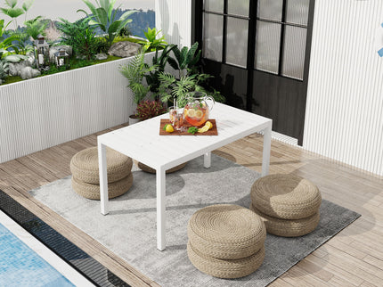 Modern Long Table, UV Resistant And Rust Proof, Pp Tabletop, UV Resistant Powder Coated Metal Legs - Snow White