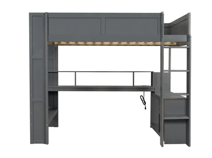 Gaming Loft Bed With Desk, Multi Storage Shelves, LED And Charging Station