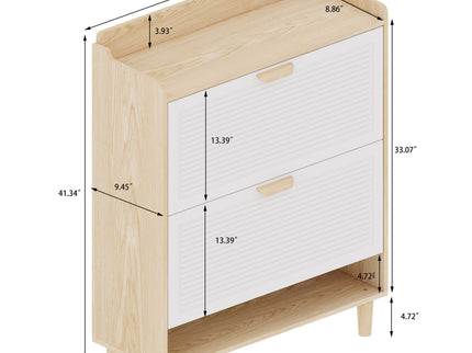 Shoe Storage Cabinet With 2 Flip Drawers, Compact Entryway Organizer - Natural / White