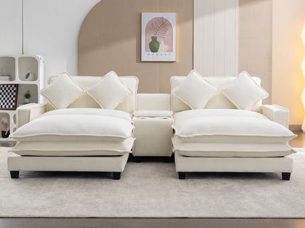 Sectional Sofa Upholstered Sofa With Two Removable Ottoman, Two USB Ports, Two Cup Holders And Large Storage Box For Living Room