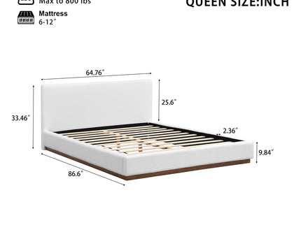 Queen Size Upholstered Bed With Solid Base Frame - White