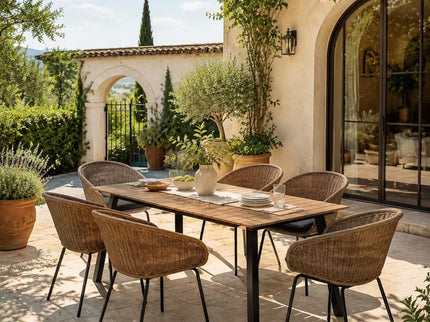 7 Piece Outdoor Patio Dining Set For 6, Conversation Set With Table & 6 Armchairs - Purple Pink Flower / Yellow