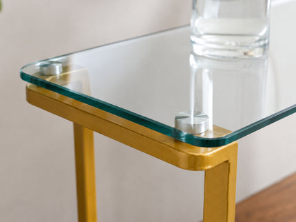 Console Table With Shelf, 2 Tier Living Room - Gold / Walnut