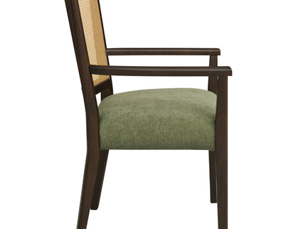 Mid Century Modern Arm Dining Chair Set With Rattan Backrest