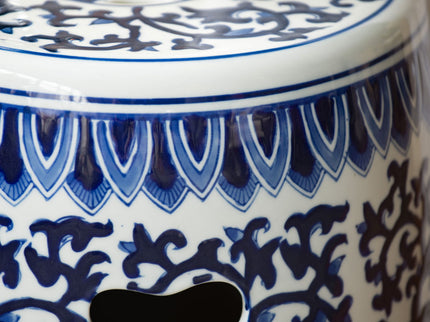 Ceramic Garden Stool, Small Side Tabel - White / Blue