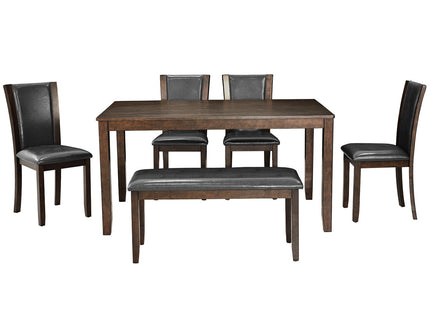 6 Piece Dining Table Set & Bench And Chairs For Dining Room - Dark Walnut