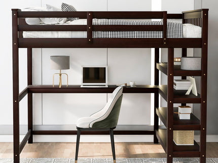 Loft Bed With Storage Shelves And Under Bed Desk