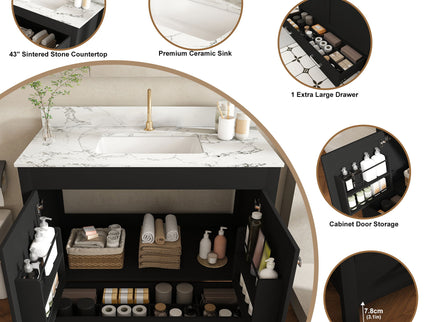 Bathroom Vanity Set, Fluted Cabinet, Soft Close Doors & Drawers, Single Faucet Hole, Sink Included - Black