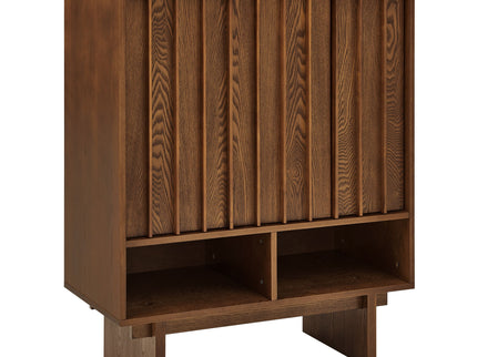 Sideboard Buffet Cabinet With Grille Slat Design With 3 Doors And Adjustable Shelves