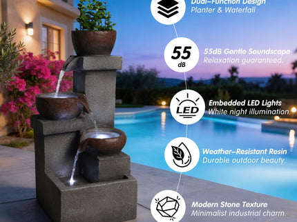LED Waterfall Fountain Outdoor For Garden - Gray