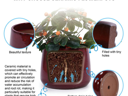 4 Pieces Planter Pot, Indoor Outdoor Flowerpot For Patio, Garden, Or Windowsills - Bean Paste Red
