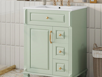 Freestanding Bathroom Vanity With Sink, 3 Drawers & Flip-Out Drawer