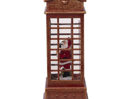 Christmas Lighted Water Spinning Phone Booth With Santa On Phone, 3*AA Batteries Required - White / Red