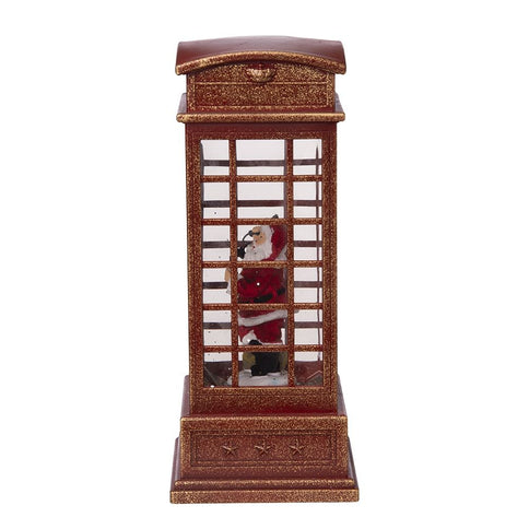 Christmas Lighted Water Spinning Phone Booth With Santa On Phone, 3*AA Batteries Required - White / Red