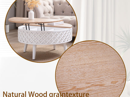 Round Coffee Table With Storage - White / Light Oak