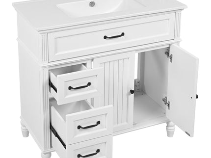 Bathroom Vanity With Sink, 2 Door Storage With Soft Closing Hinges - White