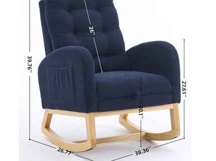 Ly-5104 - Accent Rocking Chair With Footrest & Storage Pocket For Living Room - Blue