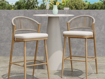 Outdoor Bar Height Metal Frame Counter Stools With Scallop Shaped Backrest & Water Resistant Cushions