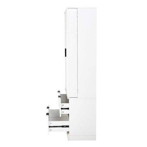 Fluted Kitchen Pantry Cabinet With 2 Large Drawers & 8 Door Spice Rack
