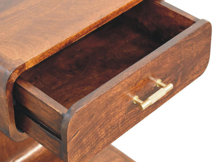 T Bar Rounded Bedside Table - Dark Brown