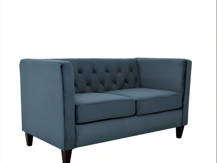 Button Tufted Loveseat, Upholstered 2 Seater With Square Arm For Living Room - Navy Blue