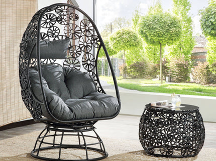 Hikre - Patio Lounge Chair & Side Table - Black / Charcoal