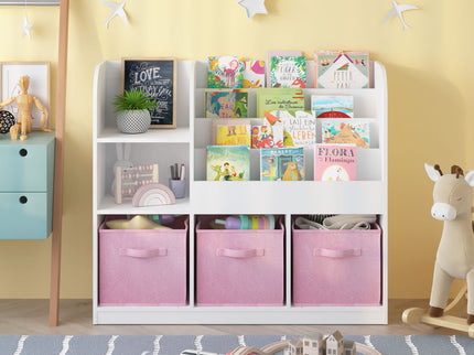 Bookcase And Bookshelf With 3 Collapsible Drawers, Multifunctional Display Stand