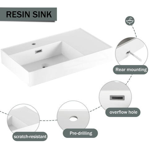 Modern Imitative Wall Mounted Bathroom Vanity With Resin Sink And Side Cabinet