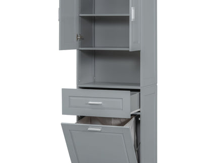 Tall Bathroom Cabinet With Tilt-Out Laundry Basket And Upper Storage