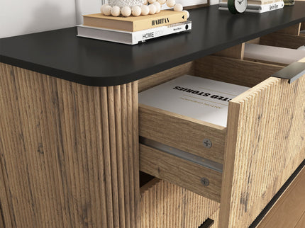 Modern 9 Drawer Cabinet With Metal Rounded Corners Multi Functional Storage - Black