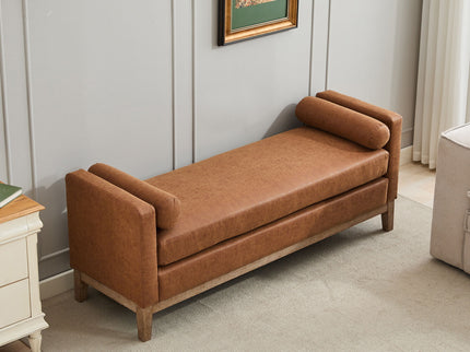 Elegant Upholstered Bench Daybed Ottoman With Bolster Pillows