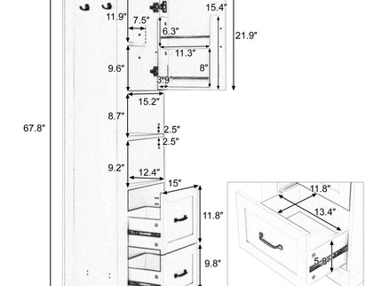 Freestanding Bathroom Storage Cabinet With Adjustable Shelves And Side Hooks Board, Rectangle Design