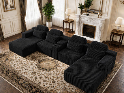 U-Shaped Sectional Sofa With Chaise Lounge And Cup Holders