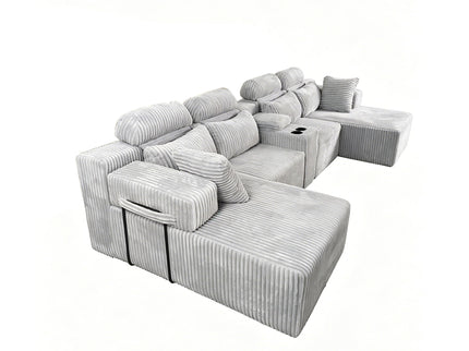 U-Shaped Sectional Sofa With Chaise Lounge And Cup Holders