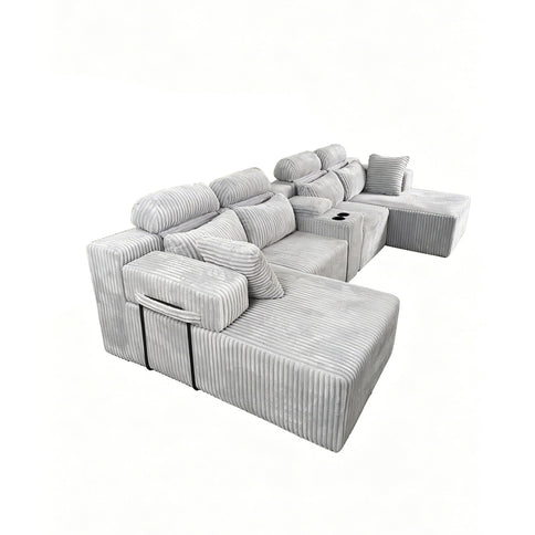 U-Shaped Sectional Sofa With Chaise Lounge And Cup Holders