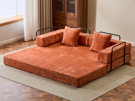 Convertible Floor Sofa Bed With Pillow Back Support Armrest
