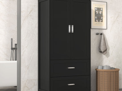 Tall Bathroom Storage Cabinet With 2 Doors And Drawers, Adjustable Shelf