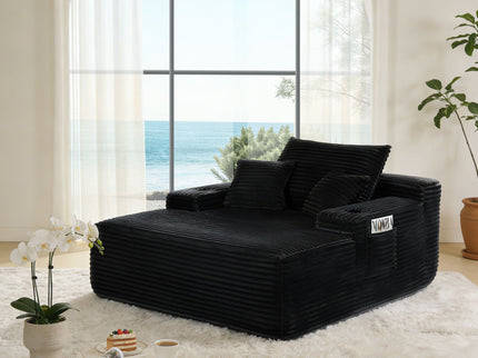 Convertible Chaise Lounge Chair With Wide Armrest & Throw Pillows - Black