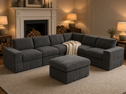 Oversized Ottoman Footrest Extra Seat Living Room - Dark Gray