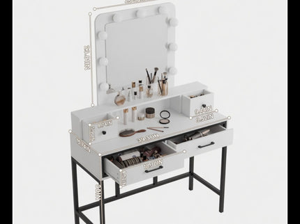 Vanity Desk With 3 Color Lighted Mirror And 4 Drawers