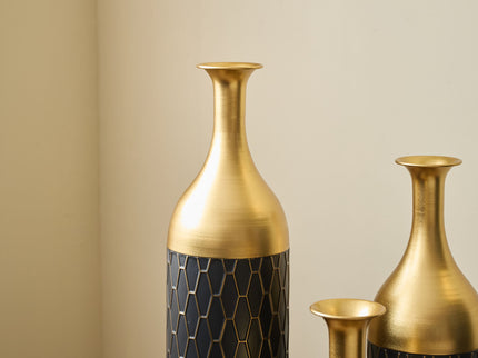 Elegant Floor Vase Set Metal Decorative Vases 3 Piece Set For Floral Display, Wedding & Gift Decor - Gold / Black