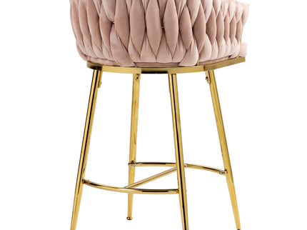 Counter Height Bar Stools Kitchen Island Counter Bar Stool With Hand - Wave Back, Golden Chromed Base And Footrest (Set of 2) - Pink