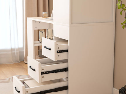 Computer Desk With 4 In 1 Socket & 3 Drawers, 4 Tier Shelves