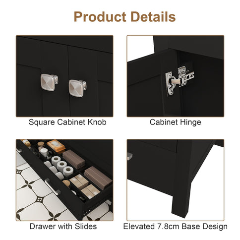 Bathroom Vanity With Soft Close Cabinet, Single Drawer, Sink Not Included - Black