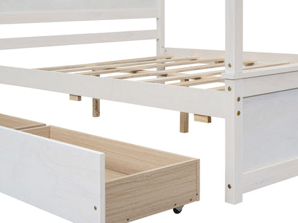 Canopy Platform Bed With Drawers, Support Slats, No Box Spring Needed