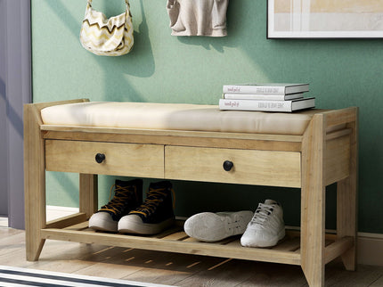 Shoe Rack With Cushioned Seat And Drawers Multipurpose Entryway Storage Bench Wash - Gray Wash