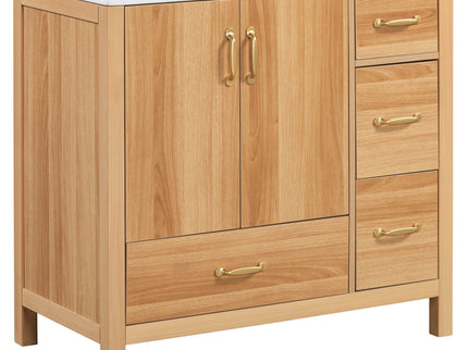36" Bathroom Vanity, 2 Soft Close Doors, 4 Soft Close Drawers, Adjustable Shelf, Storage Cabinet - Acacia Wood