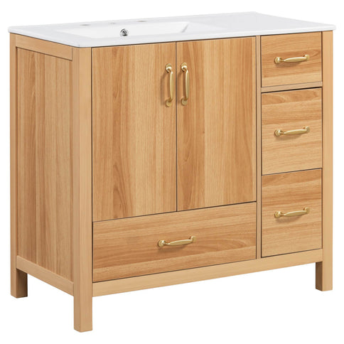 Bathroom Vanity, 2 Soft Close Doors, 4 Soft Close Drawers, Adjustable Shelf, Storage Cabinet - Acacia Wood