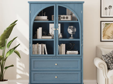 Glass Door Display Case With 2 Drawers And Adjustable Shelf