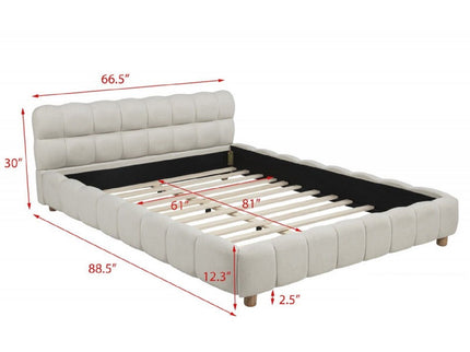 Queen Size Upholstered Platform Bed Frame - Beige